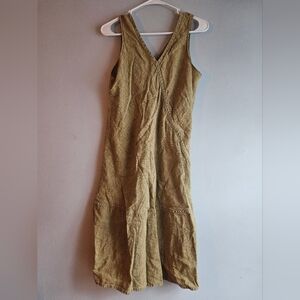 Vintage Flax Linen Olive Green Sleeveless Dress